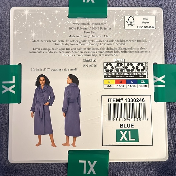 NWT Carole Hochman plush wrap robe with pockets, bluish purple color - Picture 5 of 6